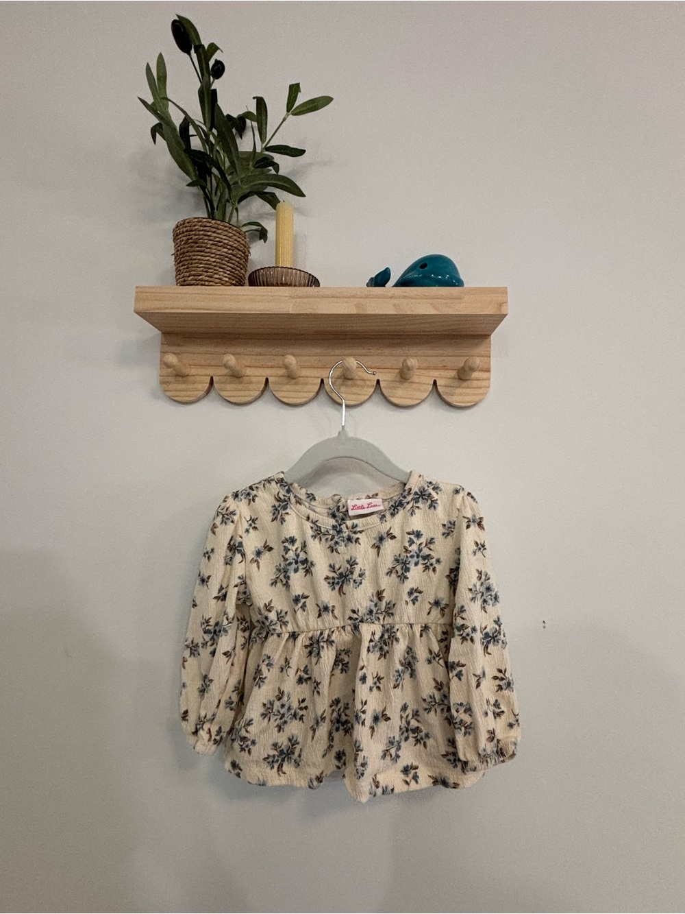 Little Lass Cream Floral Peplum Blouse - Blue Flower Print